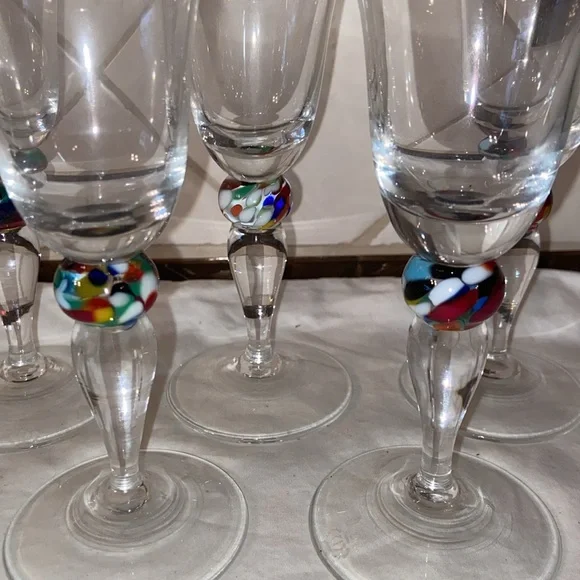 RARE Vintage Set of 5Theresienthal cordial glasses multi colored ball